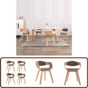 vidaXL Eetkamerstoelen - Set van 4 - Taupe Stof & Hout Eetkamerstoelen - Stoffen Stoelen - Gebogen Houten Meubels - Lounge Stoelen - Dining Chairs