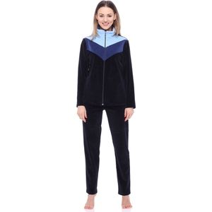 Merry Style – Dames Huispak – Vrijetijdspak – Velours – MS-MG-F-SUIT3-n – Marineblauw/Donkerblauw/Lichtblauw – XXL