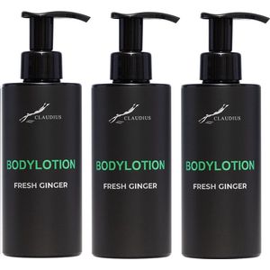 Bodylotion Fresh Ginger 300 ml - met pomp - zwarte fles - set van 3 stuks - Voordeelverpakking