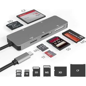 Hoge snelheid 6-in-1 USB C Kaartlezer voor Camera's - Ondersteunt TF/SD/MS/M2/XD/CF Geheugenkaarten