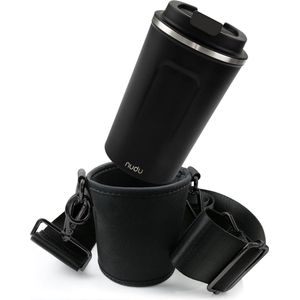 Goodivery ® bekerhouder en thermobeker om om te hangen - bekerhouder van neopreen met verstelbare schouderriem - in zwart - zwart