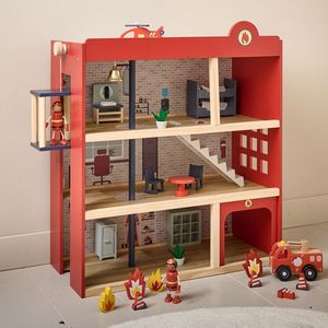 Petite Amélie - Brandweerkazerne - Rood - Hout - Incl. 9-delige Meubels en 12-delige Accessoires