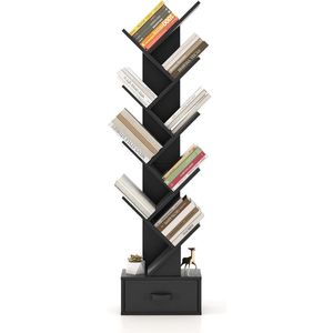Staande Boekenkast met 8 Open Planken en Lade - Modern Boomvorm Design voor Woonkamer en Slaapkamer