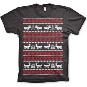 Heren Tshirt -M- Christmas Knit Pattern Grijs