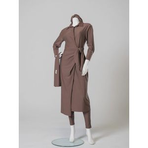Zayna swimwear-Noya overslag-burkini - Taupe - Maat XL- 126 cm lang- Droogt snel