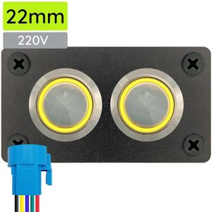 ProRide Metalen drukschakelaar 220V ON-OFF - Inbouwpaneel tweevoudig - 22mm - IP67 - LED indicatie Geel