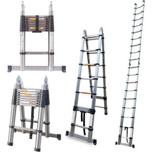 5M Telescopische Vouwladder - Roestvrijstaal - 2-in-1 Verlengladder - A-Frame en Rechte Ladder - 150kg Draagvermogen