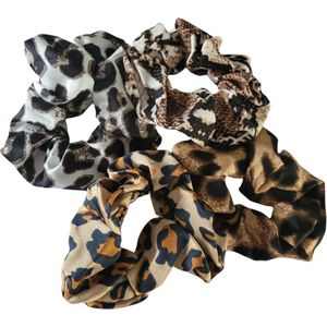 scrunchie satijn - haarelastiekjes - crunchie haar elastiek - haaraccessoires vrouwen - 4 stuks luxe scunchies met dierenprint - oDaani