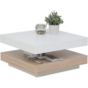 Vierkante Salontafel met Draaibaar Tafelblad - Wit/Sonoma Eiken, 67x67x35cm