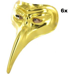 6x Venetiaans masker Tiaro goud - Festival thema feest party oogmasker