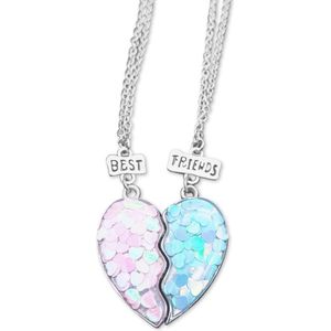 Kasey - Vriendschapsketting - BFF Ketting Voor 2 - Vriendschap Cadeau - Vriendschapsketting Voor 2 - Best Friends Ketting- Hart met hartjes - Roze/Blauw