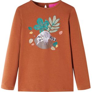 vidaXL - Kindershirt - met - lange - mouwen - 128 - cognackleurig