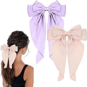 Allecto Plus - Haarklemmen met strik voor dames - Franse haarspeld - Haaraccessoires - Haarklemmen met grote strik - Stijlvolle kapsels - Beige en paars