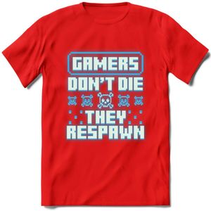 Gamers don't die pixel T-shirt | Neon Blauw | Gaming kleding | Grappig game verjaardag cadeau shirt Heren – Dames – Unisex | - Rood - S