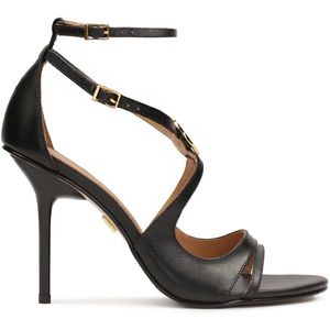Black sandals with finely cut upper