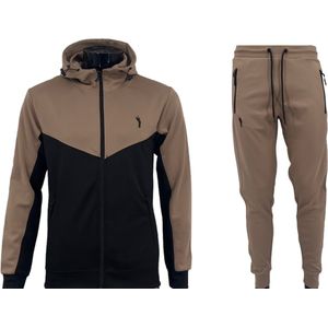 Hitman - Trainingspak Heren - Joggingpak Heren - Sportkleding Heren - Cadeau voor Man - Beige/Zwart - Maat XL