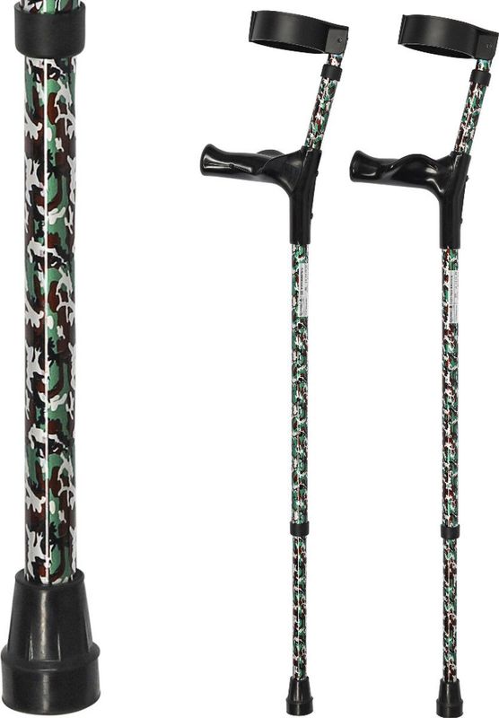 Elleboogkrukken ergonomisch met camouflage print - Loopkrukken - krukken anatomische handvatten, gesloten manchet - Set - paar van 2