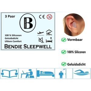 Bendie Premium Siliconen Vormbare Oordoppen - Slapen - Tegen Geluidsoverlast en Snurken - Gehoorbescherming - 6 Stuks