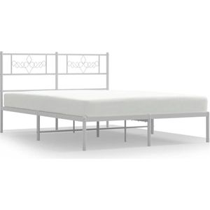 vidaXL - Bedframe - met - hoofdbord - metaal - wit - 120x190 - cm