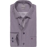 OLYMP Luxor comfort fit overhemd - dobby - paars met wit en blauw dessin - Strijkvrij - Boordmaat: 44