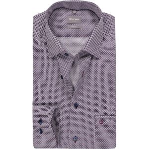 OLYMP Luxor comfort fit overhemd, dobby, paars met wit  en blauw dessin
