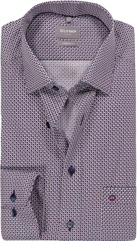 OLYMP Luxor comfort fit overhemd - dobby - paars met wit en blauw dessin - Strijkvrij - Boordmaat: 44