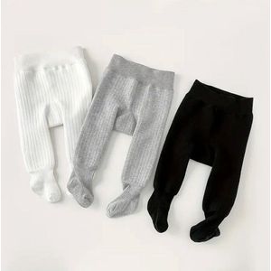 3 paar fleecegevoerde rib meisjes maillots – warm & zacht – herfst/winter – wit, grijs & zwart- 1-2 jaar