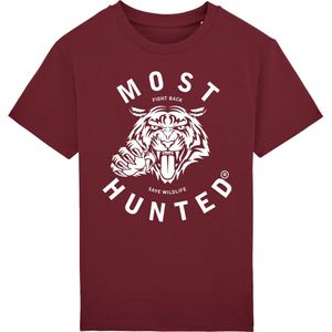 Most Hunted - kinder t-shirt - tijger - bordeaux - wit - maat 152-164