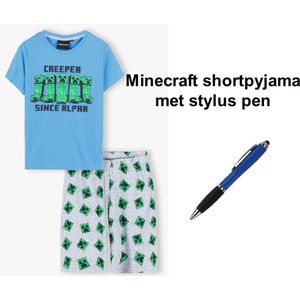 Minecraft Short Pyjama - Shortama - 100% Katoen. Maat 128 cm / 8 jaar - met 1 Stylus Pen.