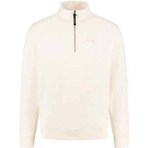 PURE PATH - Loose Fit Half Zip LS Sweater - Ecru - Hoodie