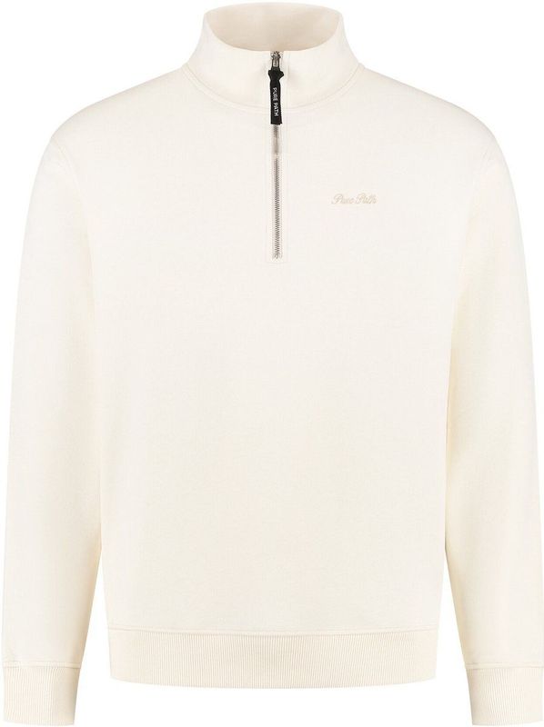 PURE PATH - Loose Fit Half Zip LS Sweater - Ecru - Hoodie