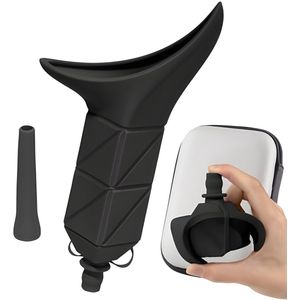 PolkaHome Vrouwelijk Urinoir - Opvouwbare Plastrechter, Herbruikbaar Staand Plassen Apparaat voor Vrouwen - Draagbare Silicone Plasbeker met Buishoes - Geschikt voor Reizen, Kamperen en Outdoor Activiteiten - Zwart