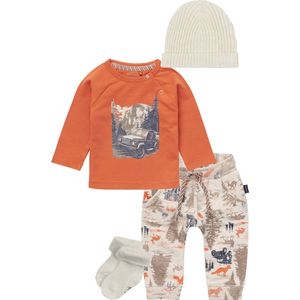 Noppies - Kledingset - 4 delig - Broek Jacobus bosdieren Oatmeal - Shirt Jinan Bombay Brown - Beanie Muts Oatmeal - 1 paar sokjes - Maat 74