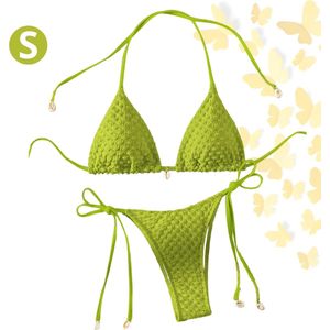 Livano Bikini Dames - Meisjes Bikini - Badpak - Push Up - Vrouwen Badkleding - Zwemmen - Sexy Set - Top & Broekje - Groenachtig Geel - Maat S
