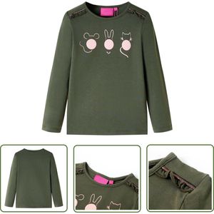 vidaXL Meisjeskleding - Kinderkleding - Kindershirt met lange mouwen 128 kakikleurig - Jongenskleding - Langmouwshirts - T-shirts
