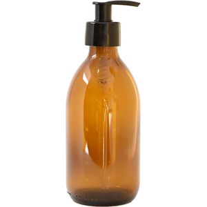 Groeikruid® Zeeppompje Vrijstaands-sZeepdispenser Zwarts-s300 ml Amber glas met Plastic Pompkopjes-sNavulbaar