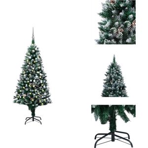 vidaXL Kunstkerstboom - Groen/Wit - 150 cm - LED-verlichting - Inclusief decoratie - Decoratieve kerstboom