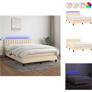 vidaXL Boxspring - LED - Crème - 140 x 190 cm - Pocketvering matras - Huidvriendelijk topmatras - Bed