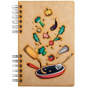 KOMONI - Duurzaam houten Notitieboek - Dagboek -  Gerecycled papier - Navulbaar -  A5 - Gelinieerd -  Receptenboek - Ingrediënten