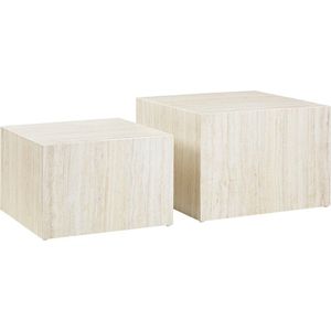 Salontafel set Jip Travertin - MDF - Vierkant - 58x58cm - Hoogte 40 cm