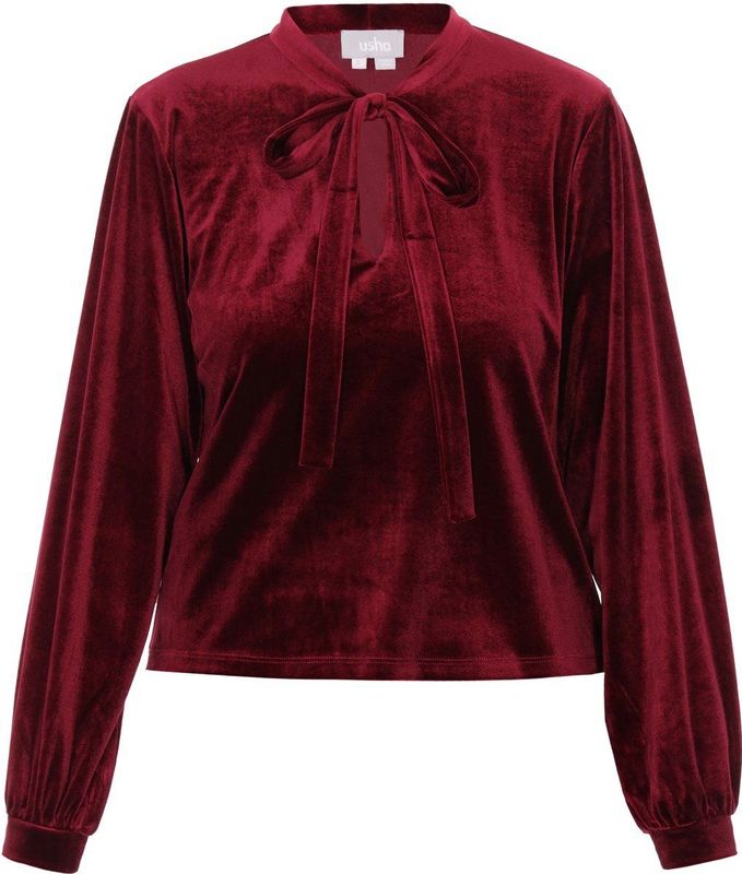 Usha - Blouse - Bourgogne - Wijde Blouse - Pofmouwen - Snoersluiting