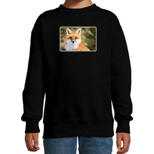 Dieren sweater met vossen foto - zwart - voor kinderen - natuur / vos cadeau trui - kleding / sweat shirt 134/146