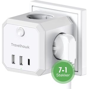 Travelhawk 20W Verdeelstekker - USB-C Snellader - Stopcontact Splitter - USB-C + USB-A - Stekkerdoos Powercube - Wit