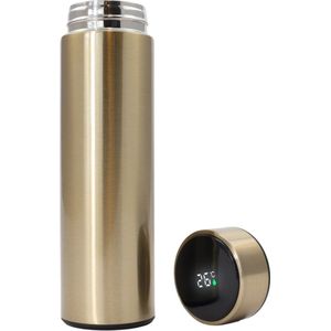 Smart Thermoskan Deep Gold - Met thee kruiden houder - Gouden luxe thermos kan - RVS - Met ingebouwde temperatuurmeter - Luxe thermos container goud - Voor koffie, thee en andere warme dranken