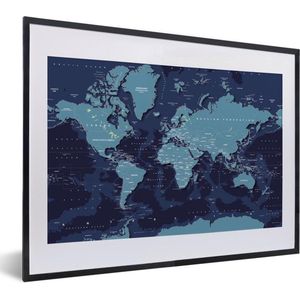 Fotolijst incl. Poster - Wereldkaart - Abstract - Blauw - 40x30 cm - Posterlijst