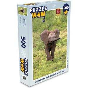 Puzzel Afrikaanse baby olifant in het gras - Legpuzzel - Puzzel 500 stukjes