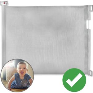 Curify® Oprolbaar Traphekje – Grey – Duurzame Veiligheidshekje voor Baby en Huisdier – 80x130 CM Lange Oprolbaar Deurhekje – Kinderhekje Voor Baby, Hond en Huisdier