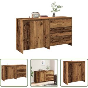 The Living Store 2-delige Dressoirs bewerkt hout oud houtkleurig - Opbergkast - Dressoir - Houten Kast - Vintage Kast - Badkamermeubel
