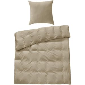Unyqoos® Zachte katoenen beddengoedset met ritssluiting en kussensloop in beige kleur