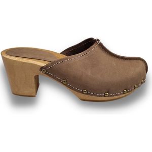 Dina heels nubuck leer - coffee brown - hak 7cm - maat 35